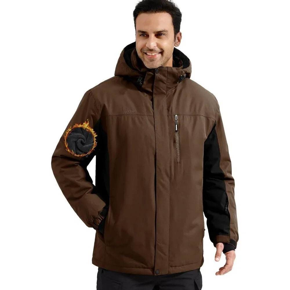 Men's Nut Brown Waterproof Ski Snow Fleece Lined Warm Winter Rain Jacket